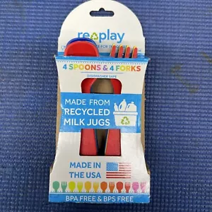 FB2- Toddler utensil Set, 4 Spoons And 4 Forks Re Play NEW - Picture 1 of 3
