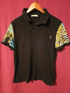 Versace Jeans Tiger Chains Print On Sleeve Black Polo Front Pocket Shirt USA 18 - Picture 1 of 10