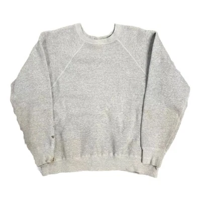 Sudadera Pullover Grueso Cuello Redondo Gris Brezo Raglán True Vintage Años 60 Foto 1 de 4