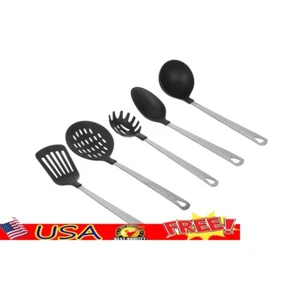 Stainless Steel Kitchen Utensil Set 5 Piece Spoon Spatula Ladle Skimmer Server - Picture 1 of 11