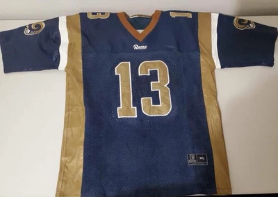 VINTAGE KURT WARNER #13 ST.LOUIS RAMS JEFF HAMILTON SUEDE & LEATHER JERSEY SZ.XL - Image 1 of 4