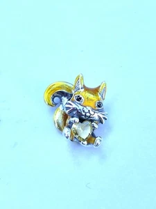 925 Silver Enamel squirrel Holding Cubic Zirconia Yellow Heart Bracelet Charm - Picture 1 of 4