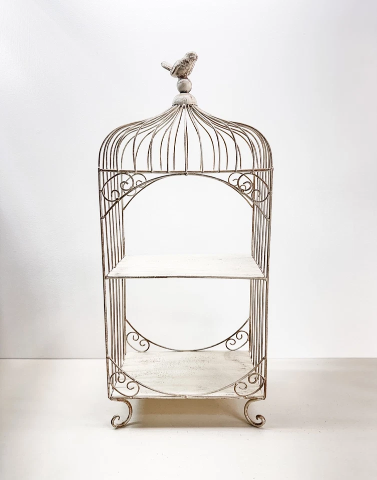Birdcage Metal 2 Shelf French Country Étagère Shabby Chic Plant Stand Wedding - Image 1 of 4