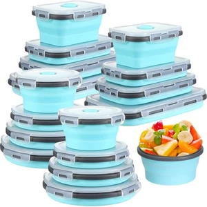 16 Pack Collapsible Food Storage Containers with Lid Foldable 8 Pcs Rectangle... - Picture 1 of 6