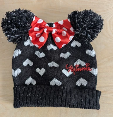 迪士尼米妮老鼠豆豆帽-黑色白色心形球形弓均码 — 第 1/4 张图片