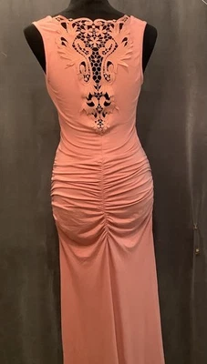 Venus Women’s Bodycon Ruched Sides Embroidered Cutout Back Sleeveless Long Dress - Image 1 of 4