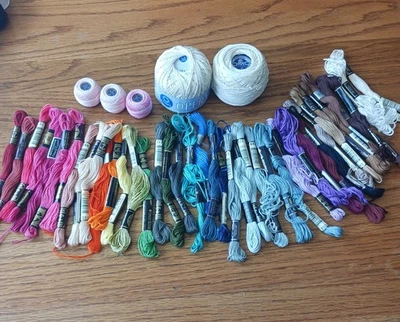 Embroidery Floss Lot Mix About 32 New Skeins 5 Rolls DMC MEZ Mouline Coats - Image 1 of 4