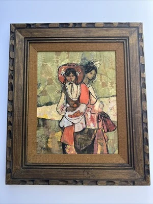MID CENTURY WOMEN PAINTING WOMAN SISTERS MEXICO MEXICAN VINTAGE LISTED 16 INCHES - Image 1 of 4