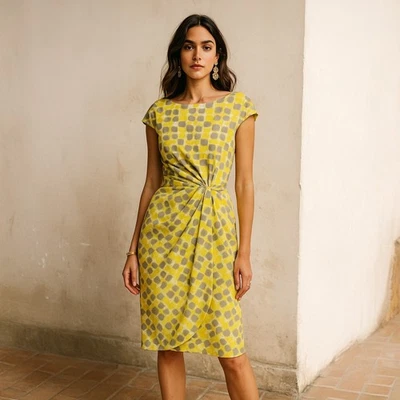 Vestido justo feminino Lela Rose amarelo acastanhado quadriculado festa carreira tamanho 6 - Imagem 1 de 4