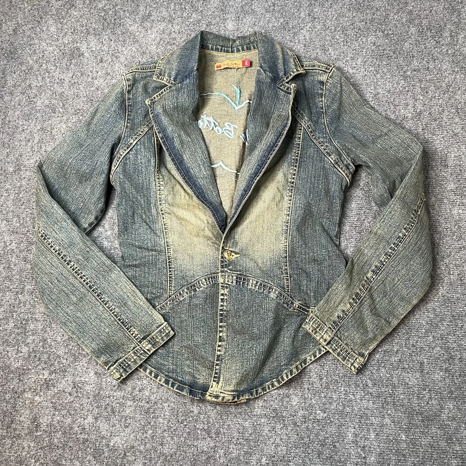 Apple Bottoms Womens Denim Jacket Juniors Size M Medium Y2K Embroidered Logo - Image 1 of 4