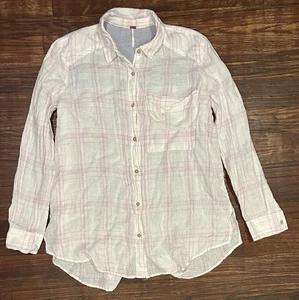 Camisa Free People para mujer talla pequeña sin límites a cuadros lino abotonada de gran tamaño - Imagen 1 de 5