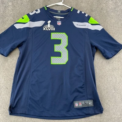 Camiseta de fútbol americano Seattle Seahawks para hombre L azul #3 Russell Wilson Super Bowl XLVIII Foto 1 de 4
