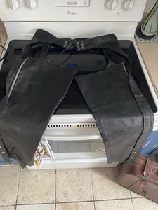 FMC Leather Chaps Size S – Black Motorcycle Riding Pants Biker Gear - Picture 1 of 6