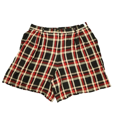 Requisitos Pantalones Cortos Plisados a Cuadros Mezcla de Lino Cintura Elástica Rojo Negro Tostado 16 33" Foto 1 de 4