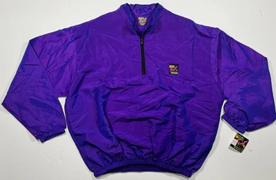 Винтажный 90-х серфинг стиль тела Gear ветровка фиолетовый куртка переливающийся 1/2 молнии OS новый с Ярлыками - Изображение 1 из 4