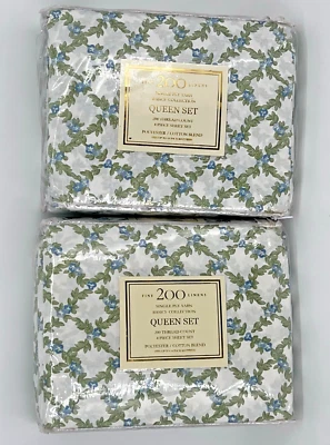 LOT OF 2 NEW Fine 200 Linens 4 Piece Queen Sheet Sets Floral 200 Thread Count - Image 1 of 4