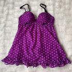 La Senza Sleepwear Lingerie Women S Purple Polka Dot Padded Underwire Ruffle Hem