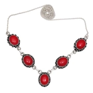 Red Onyx Gemstone Mother's Day Ethnic Handmade Jewelry Necklace 20 in - Picture 1 of 9