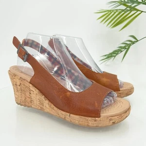 Crocs Women's A-Leigh Sandal Size 8 Cork Wedge Platform Brown Leather Shoe - Picture 1 of 17