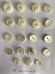 19 VTG Mother Of Pearl/Natural 2-Hole Sew Through Buttons - Fair/Good Condition - Picture 1 of 3