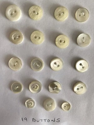 19 VTG Mother Of Pearl/Natural 2-Hole Sew Through Buttons - Fair/Good Condition - Image 1 of 3