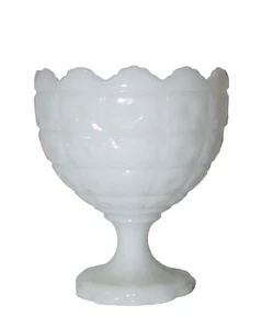 Napco Milk Glass Star & Block Pattern Large 6 1/2” Compote #1185 Vintage 1960s - Picture 1 of 12