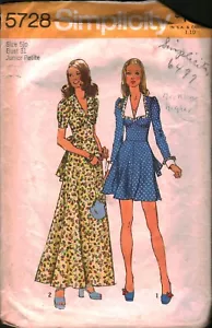 5728 Vintage Simplicity SEWING Pattern Juniors 1970s Short Dress Two Lengths 5JP - Picture 1 of 2