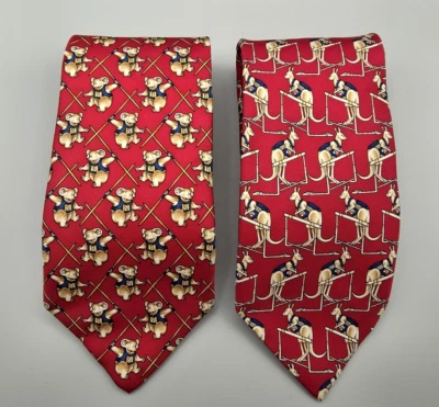 Lote de 2 gravatas de seda vintage Brooks Brothers vermelhas canguru australiano coala - Imagem 1 de 3
