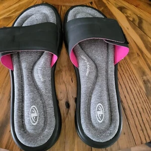 Athletic Works Womens Black Slide Sandles Memory Foam Sz 9-10 - Picture 1 of 6