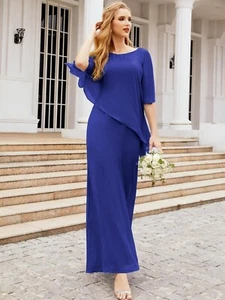 NEW Chiffon Overlay Cape Mother of The Bride Wedding Dress Gown Royal Blue 12/14 - Picture 1 of 17