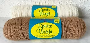 Vintage Caron The Rite Weight for Sports Weight Yarn-2 Skeins Off White & Cocoa - Picture 1 of 3