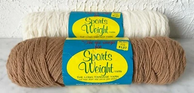 Vintage Caron The Rite Weight for Sports Weight Yarn-2 Skeins Off White & Cocoa - Image 1 of 3