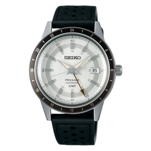 Seiko Men's GMT Automatic Black Leather Watch SSK011 - Picture 1 of 5