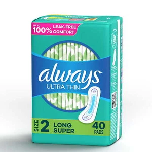Always Ultra Thin Pads Without Wings, Size 2, Long Super Absorbency, 40 CT - Picture 1 of 20