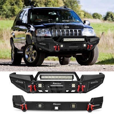 For 1999-2004 Jeep Grand Cherokee WJ Front Rear Bumper W/Winch Plate&Light - Image 1 of 4