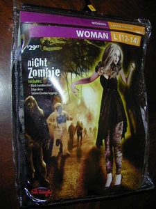 HALLOWEEN COSTUME Scary Night Zombie Woman L 12-14 Black Dress Tattered Leggings - Picture 1 of 5