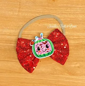 5" Coco - Melon Headband, Red Sequin Bow w/ Coco Melon Shaker, Hair Bows - Picture 1 of 1