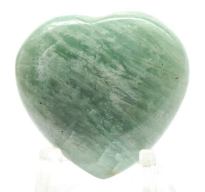 Pair 33mm Soft Green Amazonite Feldspar Gemstone Crystal Hearts Madagascar 2PCS - Picture 1 of 7