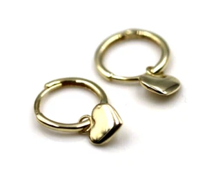 Genuine 9ct 375 Yellow Gold Hoop Small Huggies Heart Earrings - Free Post - Bild 1 von 11