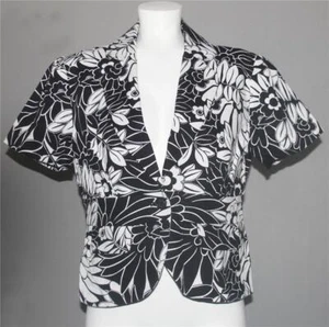 MICHAEL KORS Black White Floral S/S Textured Cotton Lined 1-Button Jacket Wms 12 - Picture 1 of 1