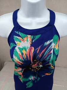 ST. TROPEZ WEST WOMENS SMALL PURPLE LARGE FLOWER SLEEVELESS BLOUSE  - Picture 1 of 12