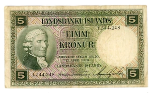 Iceland … P-32a … 5 Kronur … 1928 … *VF* … 😄 - Picture 1 of 2