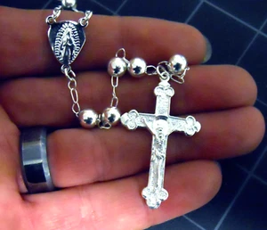 Colgante Crucifijo Rosario Plata Esterlina Nuevo De Colección - 29" Jesús Virgen María - Imagen 1 de 7