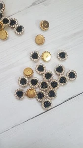 12mm NERO vetro cristallo rosa fiore gemma abito cappotto bottoni cucito su strass - Foto 1 di 1