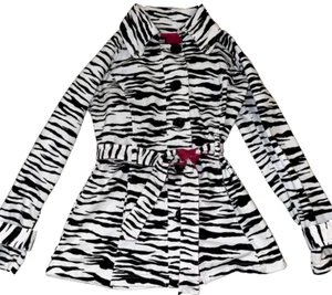 L.A. Kitty Girls Black White Zebra Print Coat Trench Belt Medium Kids Animal - Picture 1 of 9