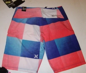 NEW Hurley pink blue white plaid board shorts boys youth 10 swim trunks swimsuit - Picture 1 of 2