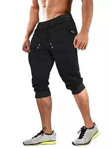 Mens Capri Shorts with Pockets Workout Pants 3/4 Joggers Pants Knee Length Sh... - Picture 1 of 6