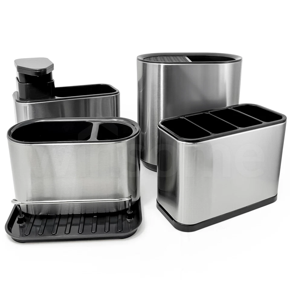 Juego de utensilios de cocina de acero inoxidable, soporte para cubiertos y organizadores de carrito de fregadero Foto 1 de 1