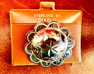 VINTAGE STERLING SILVER SCALLOPED 1 1/2" INCH ENGRAVED WESTERN CONCHO PIN - Picture 1 of 5