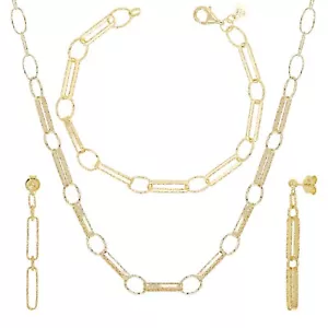 Italienische 14k Gelbgold Papier Gliederkette Halskette Armband & Ohrringe Set 15,1 g - Bild 1 von 7